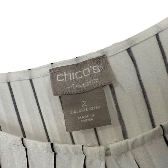 Chicos Womens Travelers Pleated Long Cardigan Jacket Sz 12/14 White 3/4 Sleeve - Picture 8 of 8